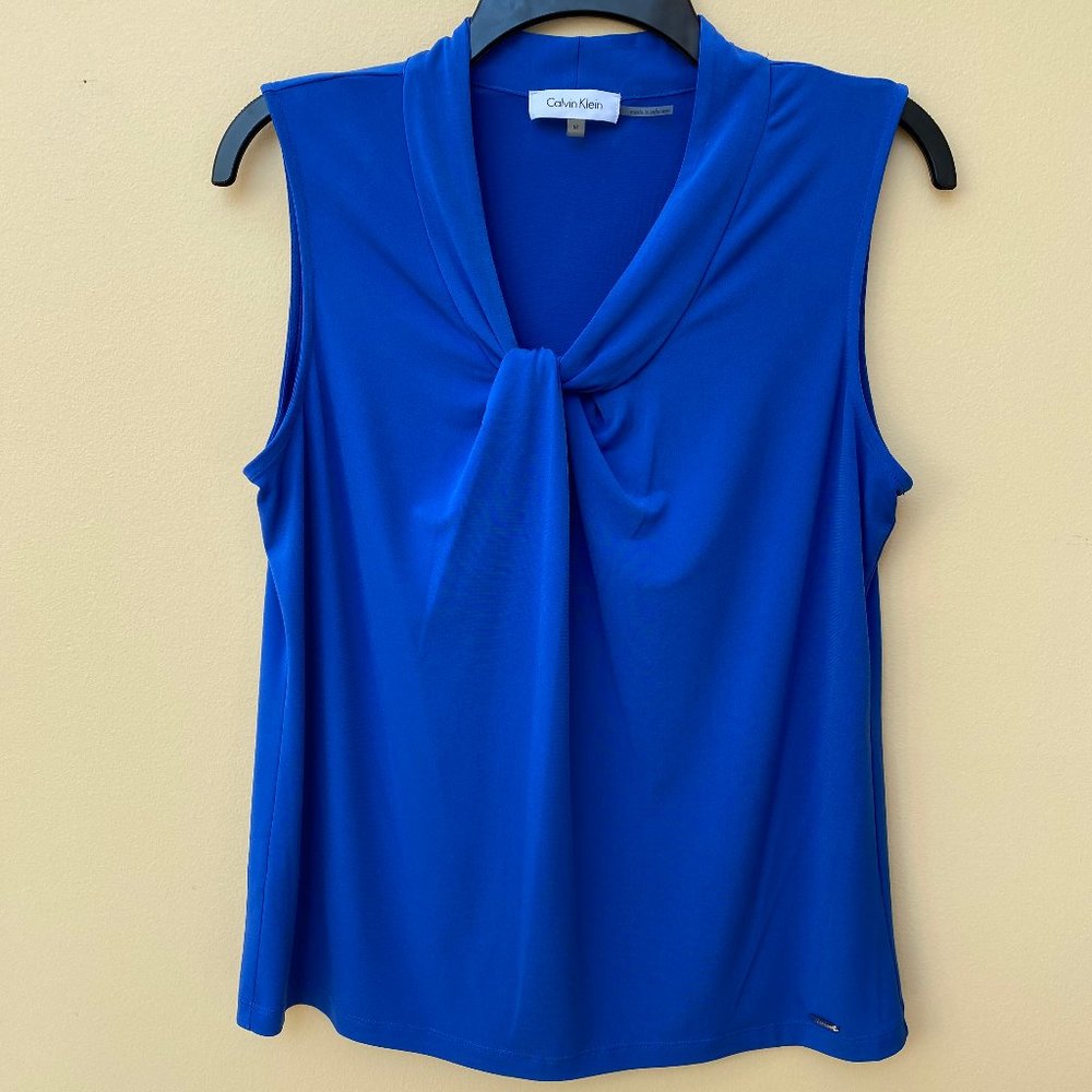 Knot-front Royal Blue Sleeveless Top